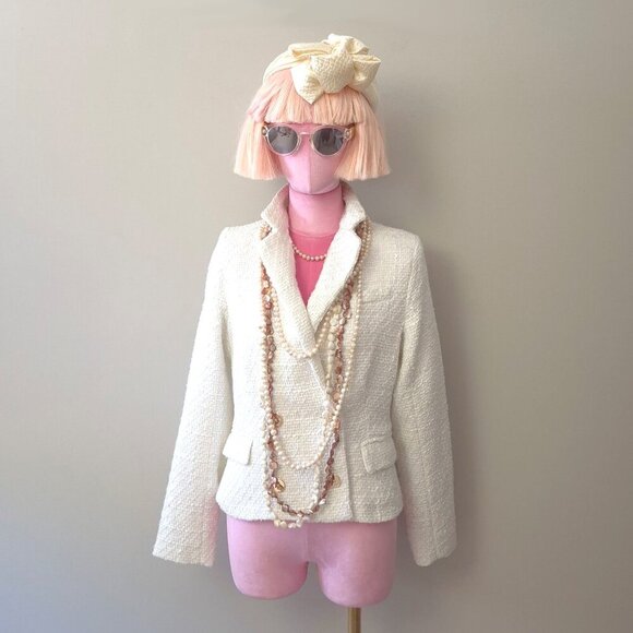 NWT Rachel Zoe white double breasted tweed like cropped blazer, S - Picture 1 of 8